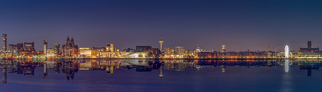 Liverpool skyline at sunset