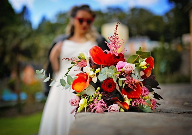 red and pink bridal bouquet