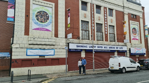 Outside the venue Liverpool Lighthouse Andy Brown and Nicky Brown