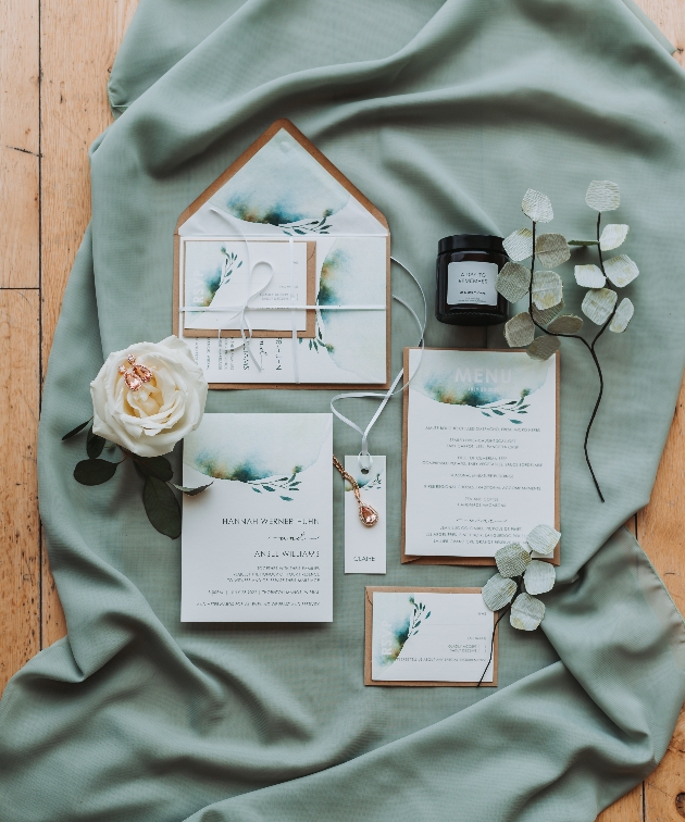 Stationery suite in greens and blues by Paper by Dragonfly
