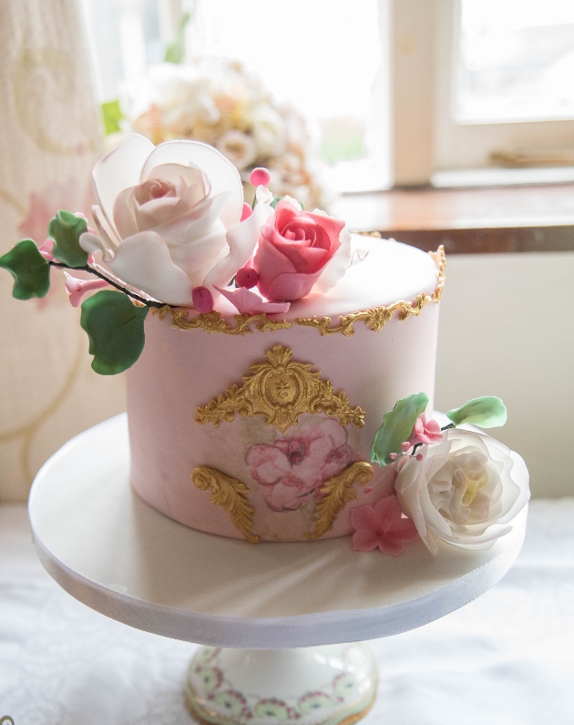 Pink and gold wedding cake by Lois Little Cake & Chocolate Co.