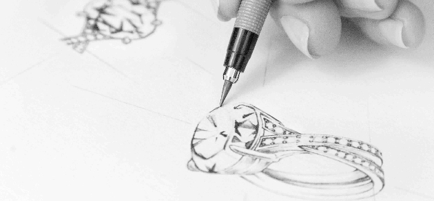 Designer sketching a diamond engagement ring