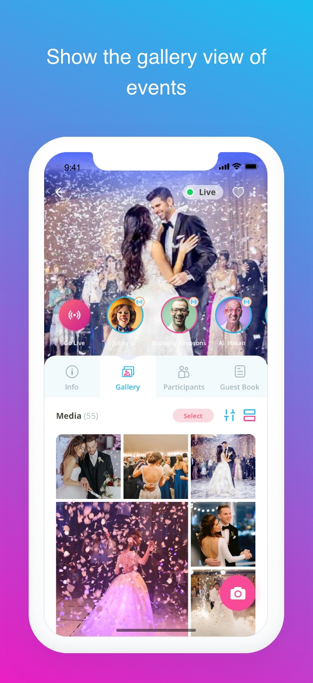 screen shot of person on app sharing wedding images