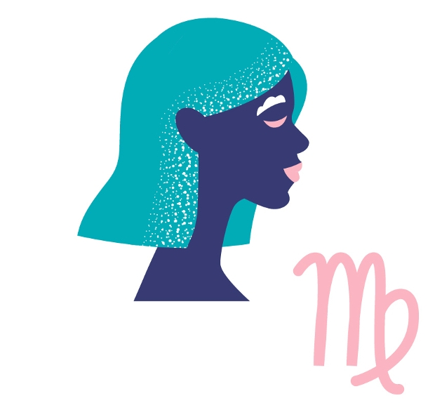 pastel logo of Virgo woman's head and symbol