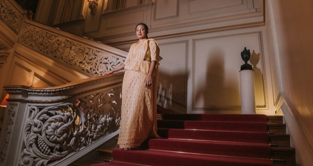 Bride on stairs