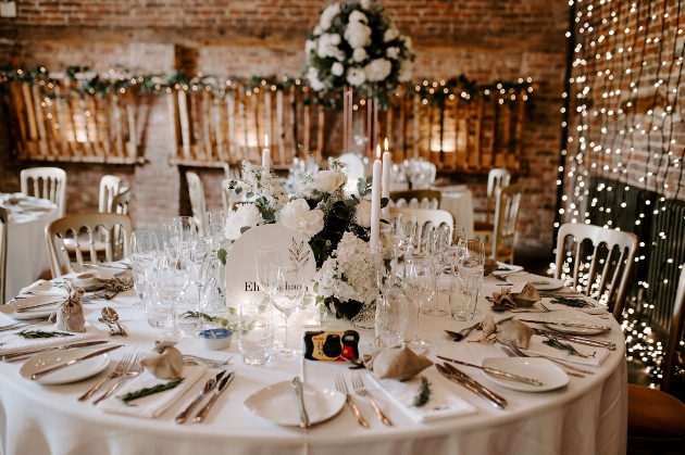 Table set up for a wedding reception at Meols hall 