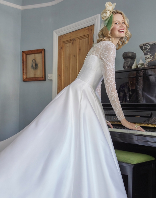 A-line wedding dress made with French lace by British bridal brand Alan Hannah