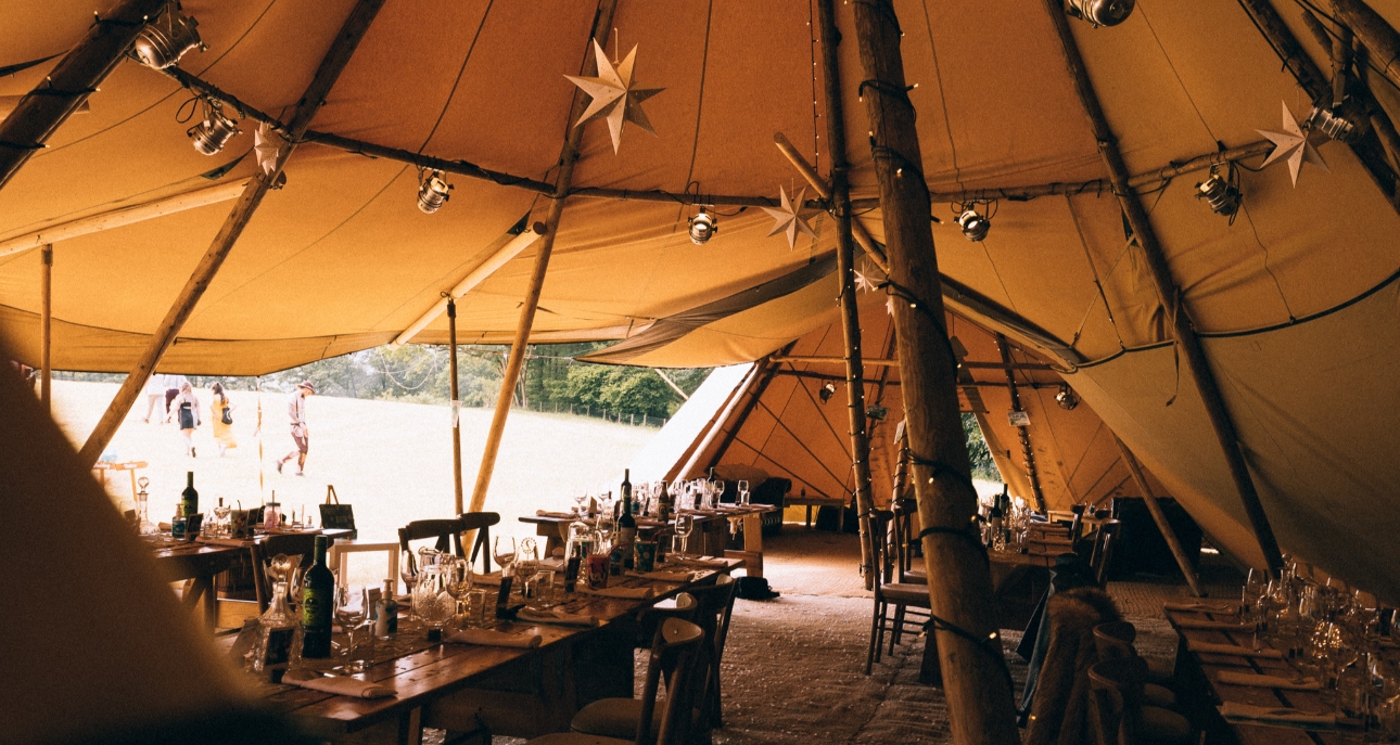 Interior of a tipi decorated for a wedding