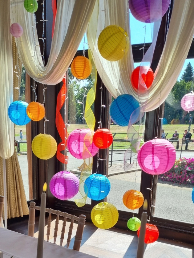 colourful festival wedding vibe paper lanterns