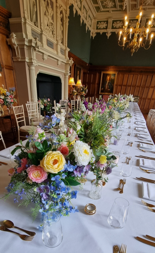 Regency vibe venue styling pastel hue floral table runner