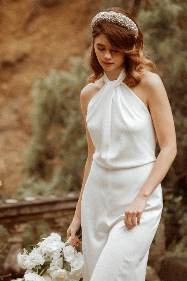 white jumpsuit twist halterneck