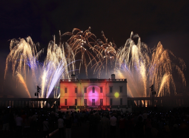 fireworks against the backdrop of a stately home setting