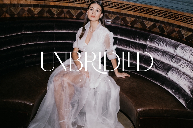 Campaign image from Unbridled - bride wearing dress from new range, translucent skirt
