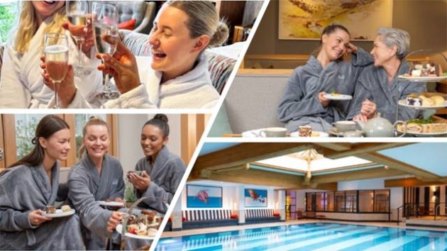 collage image of girls' night in spa day with daniel thwaites