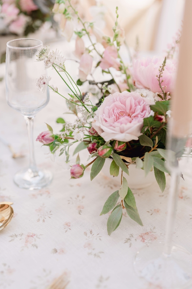 pink roses in vase, small wedding centrepiece