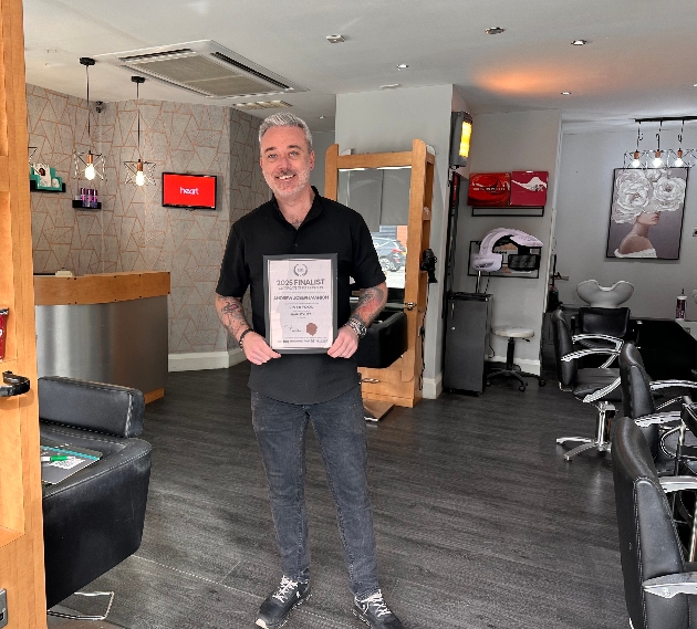 Liverpool Hairdresser Andrew Joseph Manion with finalist certificate