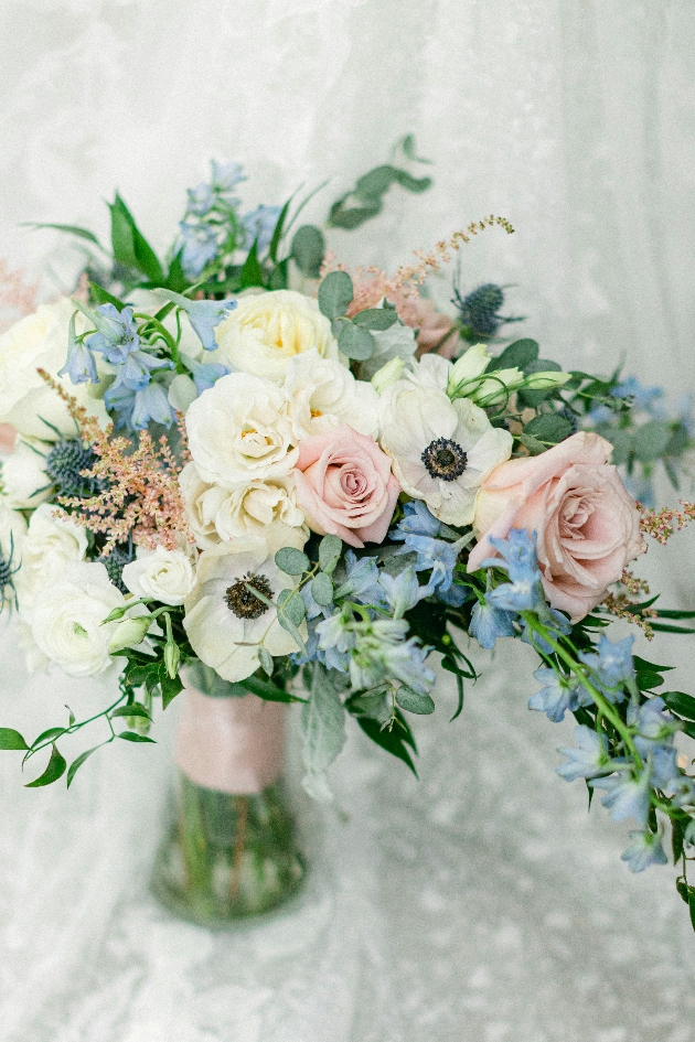 PINK AND BLUE BOUQUET WITH ANEMONES