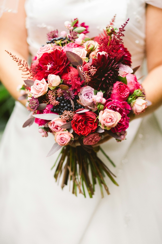 BRIDAL BOUQUET WITH BRIGHT POPS OF PINK