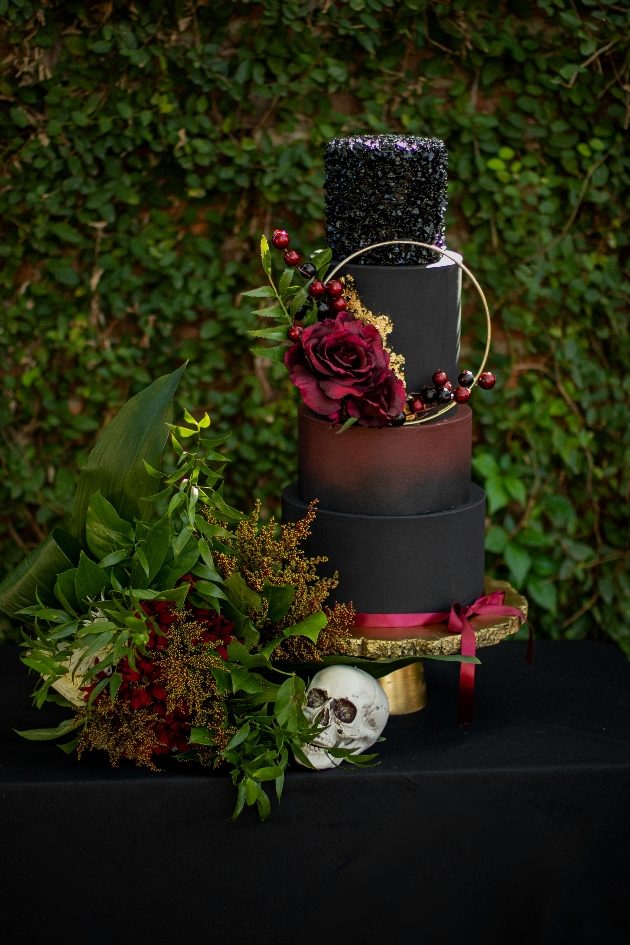 gothic romance black and red wedding cake