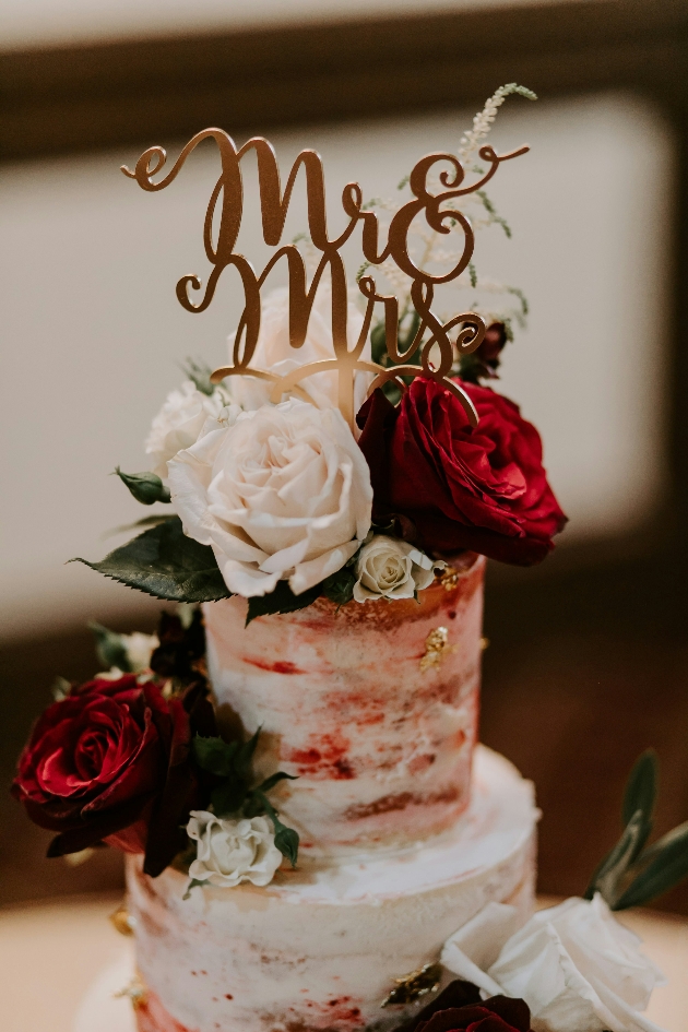 wedding cake with mr & Mrs topper