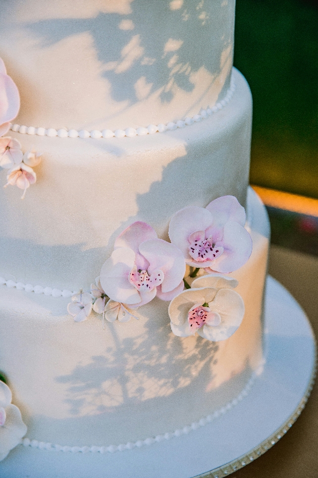 wedding cake with sugar flower orchids