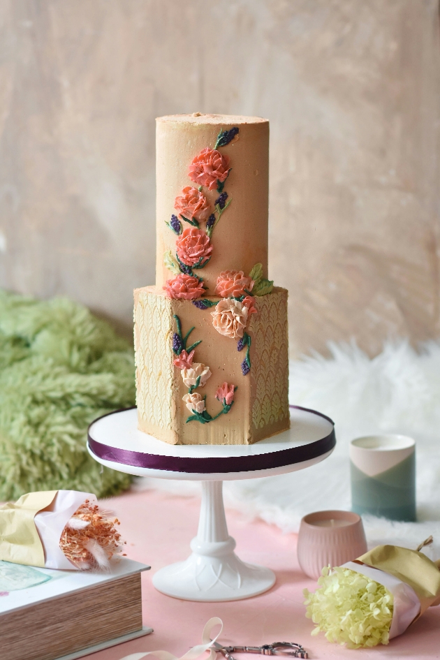 wedding cake with hexagonal tier
