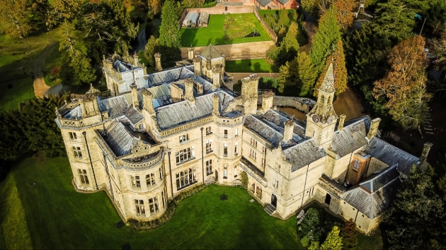 Aerial drone shot of Pale Hall, North Wales