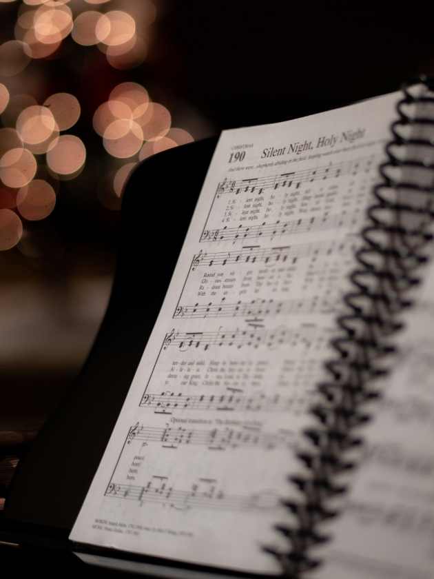 Close up of sheet music for silent night